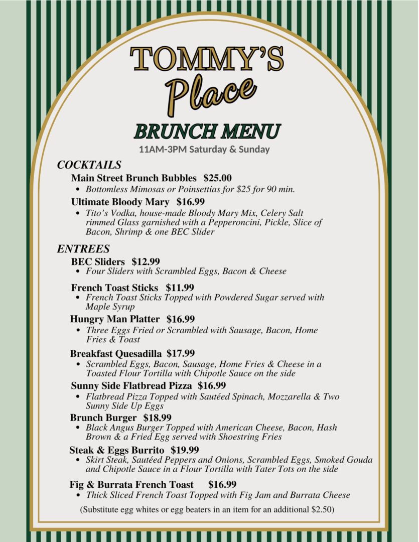 Tommys Brunch Menu Pic